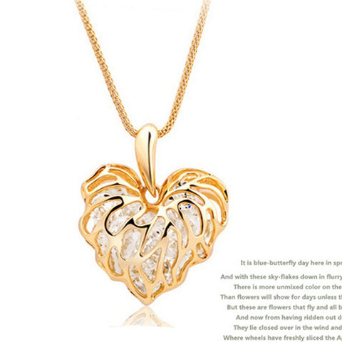 2022  Vintage Built Sparkling Golden Hollow Zircon Love Leaves Sweater Chain Necklace Fashion Necklace