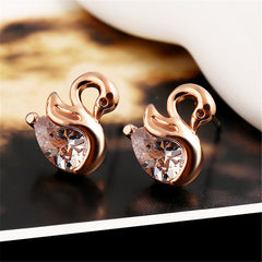 High Quality Zircon Crystal Swan Earrings 2022 Unique Design Small Animal Metal Earrings High-end Jewelry Wholesale