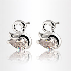 High Quality Zircon Crystal Swan Earrings 2022 Unique Design Small Animal Metal Earrings High-end Jewelry Wholesale