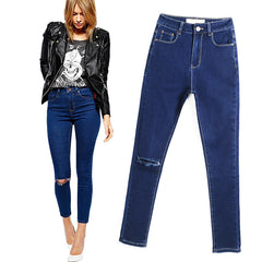 New 2022 Arrival Skinny Jeans For Women Europen Style Slim Pencil Pants Knee Hole Design Jeans Women Plus Size Cowboy Pants