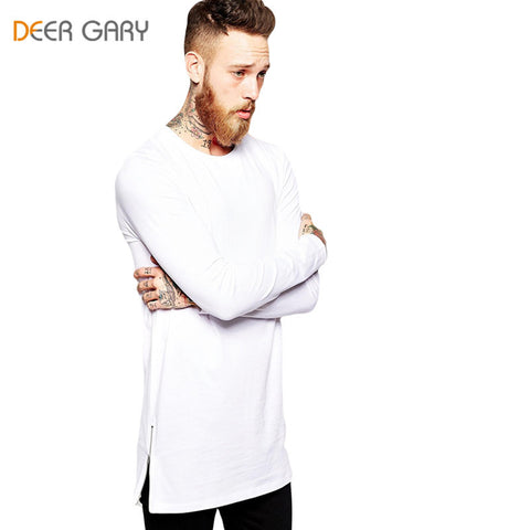 2019 New Fashion Cotton T shirts Men Long Sleeve Side Zipper Design Hip Hop Tops Tees Mens Long tshirt homme