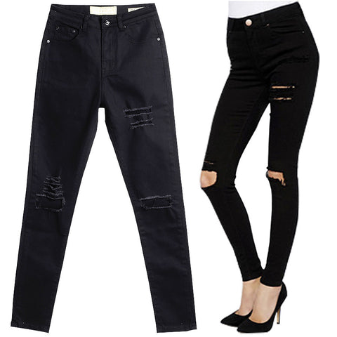 New 2022 Arrival Skinny Women Jeans High Waist Pencil Pants Slim Ripped Black Jeans Trousers