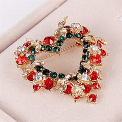 Christmas Brooch Heart-shaped 2022 Inlaid Rhinestone  Wreath Brooch Pin Crystal Love Fashion Xmas Brooches Gift