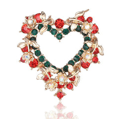 Christmas Brooch Heart-shaped 2022 Inlaid Rhinestone  Wreath Brooch Pin Crystal Love Fashion Xmas Brooches Gift